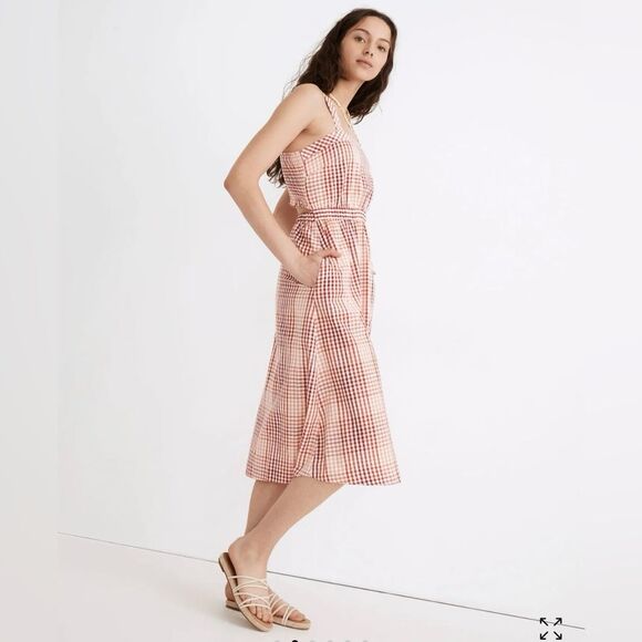 Madewell/Cutout-Back Midi Dress in Gingham Plaid/pockets/summer/vacation/small - Picture 1 of 14